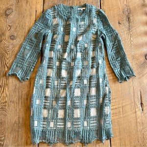 Teal Embroidered Dress with Sleeves